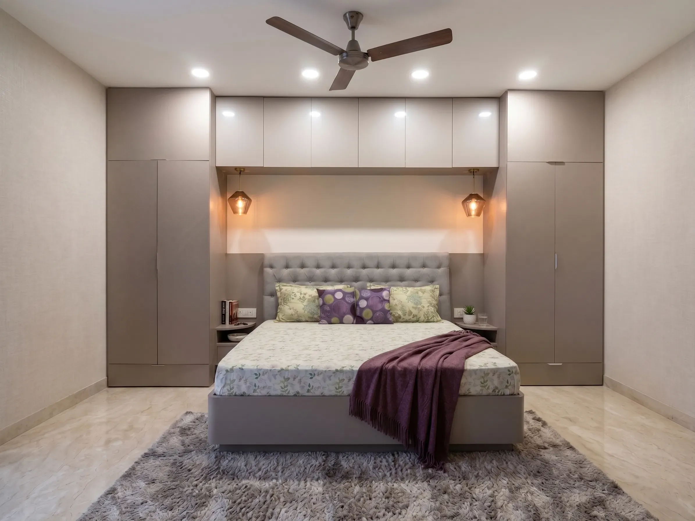 Bedroom with custom headboard